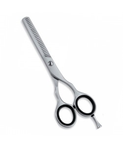Thinning Scissor. Double Blade Teeth. Plastic Handle. Satin Finish.